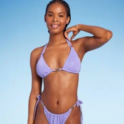 Women's Flower Charm Lurex Plisse Textured Triangle Bikini Top - Wild Fable™ -Wild Fable GUEST 0bf20b16 5ddb 4f7f aa47 73e6aa5c38a4