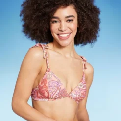 Women's Shoulder Tie Bralette Bikini Top - Wild Fable™ Peach Paisley Print -Wild Fable GUEST 0e8ab410 1ef1 483e 9a0c d9100c5a6478