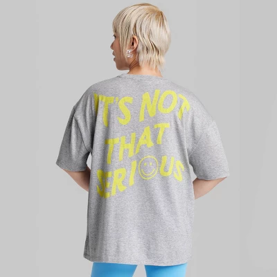 Women's Oversized Not Serious Graphic T-Shirt - Wild Fable™ Gray 3 Women's Oversized Not Serious Graphic T-Shirt - Wild Fable™ Gray - Image 2