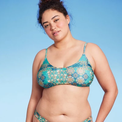 Women's Scoop Front Bralette Bikini Top - Wild Fable™ Blue Patchwork Print 5 Women's Scoop Front Bralette Bikini Top - Wild Fable™ Blue Patchwork Print - Image 3