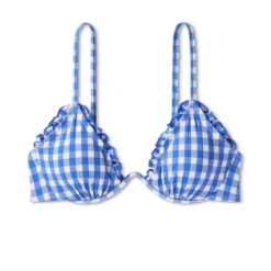 Women's Ruffle Trim Textured Underwire Bikini Top - Wild Fable™ Cobalt Blue Gingham Print -Wild Fable GUEST 16a32617 90a3 4af8 907e 24bf39a9c34c