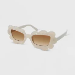 Women's Solid Plastic Novelty Marbleized Cateye Sunglasses - Wild Fable™ Ivory