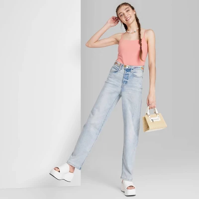 Women's Super-High Rise Distressed Straight Jeans - Wild Fable™ Light Wash 5 Women's Super-High Rise Distressed Straight Jeans - Wild Fable™ Light Wash - Image 3