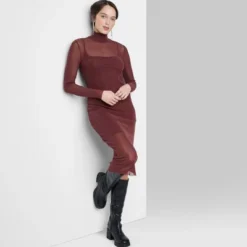 Women's Long Sleeve Lurex Mesh Midi Dress - Wild Fable™ Burgundy -Wild Fable GUEST 36e7ba09 20c1 46ec b025 9619c2988e0d