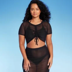 Women's Mesh Drawstring Ruched Cover Up Top - Wild Fable™ -Wild Fable GUEST 39e88d78 fcf1 4aeb 8fdc 322ef9980408