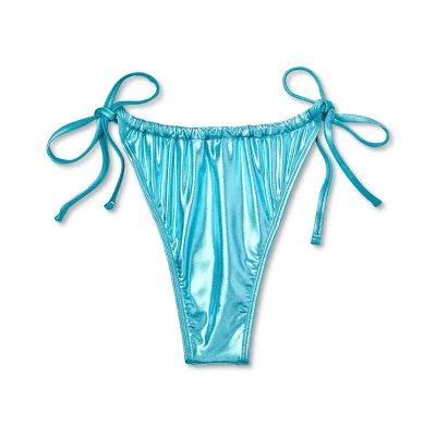 Women's Foil Strappy Extra High Leg Super Cheeky Bikini Bottom - Wild Fable™ Teal Blue 10 Women's Foil Strappy Extra High Leg Super Cheeky Bikini Bottom - Wild Fable™ Teal Blue - Image 8
