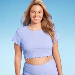Women's Ruffle Detail Ribbed Short Sleeve Cropped Rashguard - Wild Fable™ Purple -Wild Fable GUEST 502f9fcb 066b 40b2 ad77 59a8550c72b1