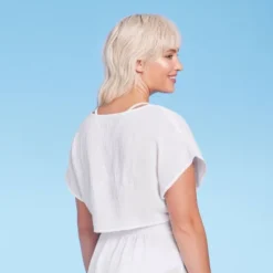 Women's Tie-Front Cover Up Short Sleeve Crop Top - Wild Fable™ White -Wild Fable GUEST 607a699b deff 4676 9cef 36432246e644