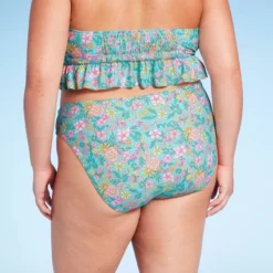 Women's Mid-Rise Cheeky High Leg Bikini Bottom - Wild Fable⢠Green Floral Print