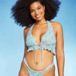 Women's Ruffle Tie-Front Halter Bikini Top - Wild Fable™ Green Floral Print -Wild Fable GUEST 659aaea4 52e0 44c9 8073 8bfd4c6d9e7f
