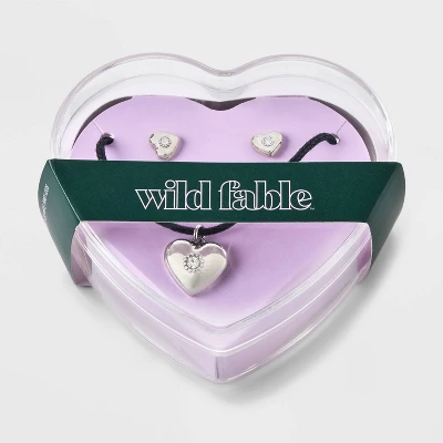 Heart Cord And Ear Pendant Necklace Set 2pc - Wild Fable™ Black/Silver 4 Heart Cord And Ear Pendant Necklace Set 2pc - Wild Fable™ Black/Silver - Image 2