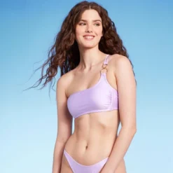 Women's Ring Detail One Shoulder Bralette Bikini Top - Wild Fable™ Shiny Light Purple -Wild Fable GUEST 7de5d0b6 fb98 4a82 aed7 1753a9260827