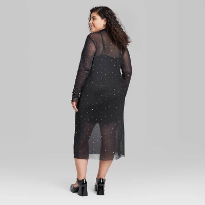 Women's Long Sleeve Rhinestone Mesh Midi Dress - Wild Fable™ Black 4 Women's Long Sleeve Rhinestone Mesh Midi Dress - Wild Fable™ Black - Image 2