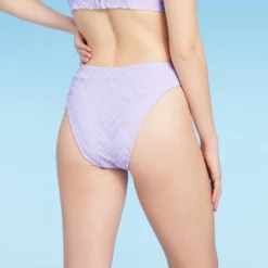 Women's Wavy Terry Textured Mid-Waist Ultra High Leg Cheeky Bikini Bottom - Wild Fable⢠Lilac Purple