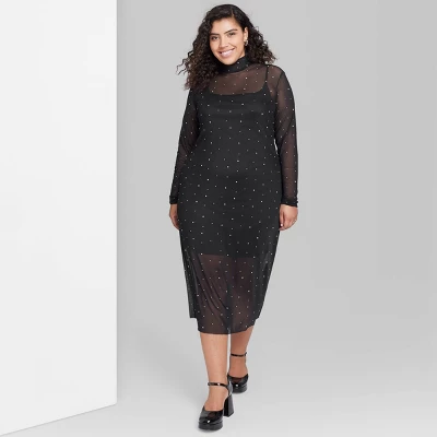 Women's Long Sleeve Rhinestone Mesh Midi Dress - Wild Fable™ Black 6 Women's Long Sleeve Rhinestone Mesh Midi Dress - Wild Fable™ Black - Image 4