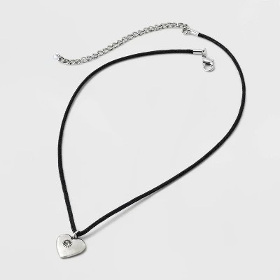 Heart Cord And Ear Pendant Necklace Set 2pc - Wild Fable™ Black/Silver 3 Heart Cord And Ear Pendant Necklace Set 2pc - Wild Fable™ Black/Silver