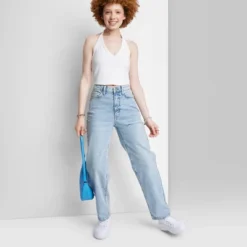 Women's High-Rise 90's Relaxed Slashed Straight Jeans - Wild Fable™ Light Wash -Wild Fable GUEST 98b5eb66 27b1 4604 a66d 1c3aac4ab20b