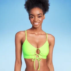 Women's Lace-Up Longline Bikini Top - Wild Fable™ Neon Green -Wild Fable GUEST 9db86508 2073 4f3f ac9d 18c4838fa74e