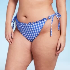 Women's Side-Tie Ultra High Leg Super Cheeky Bikini Bottom - Wild Fable™ Cobalt Blue Gingham Print -Wild Fable GUEST a5153fd8 a209 4f3b 9778 094031493ab2