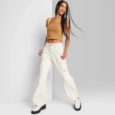 Women's High-Rise Cargo Baggy Jeans - Wild Fable™ Off-White 5 Women's High-Rise Cargo Baggy Jeans - Wild Fable™ Off-White - Image 3