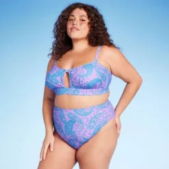 Women's Paisley Print High Waist Medium Coverage High Leg Bikini Bottom - Wild Fable™ Blue/Pink -Wild Fable GUEST b9846f5c 5041 4214 bc72 74a5af14588a