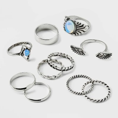 Moonstone And Frozen Chain Wings Ring Set 10pc - Wild Fable™ Silver 3 Moonstone And Frozen Chain Wings Ring Set 10pc - Wild Fable™ Silver