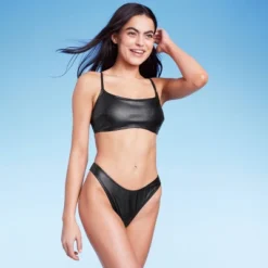 Women's Faux Leather High Leg Extra Cheeky Bikini Bottom - Wild Fable™ Black -Wild Fable GUEST bcad3900 399f 4aac 9dd4 3ade3b154007