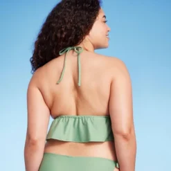 Women's Crochet Tie-Front Longline Bikini Top - Wild Fable™ Soft Green -Wild Fable GUEST c5739bc9 c0b2 4525 80a1 0dc09ad82033