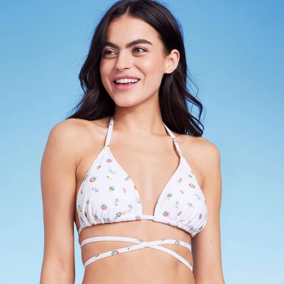 Women's Floral Print Strappy Triangle Bikini Top - Wild Fable™ White 4 Women's Floral Print Strappy Triangle Bikini Top - Wild Fable™ White - Image 2