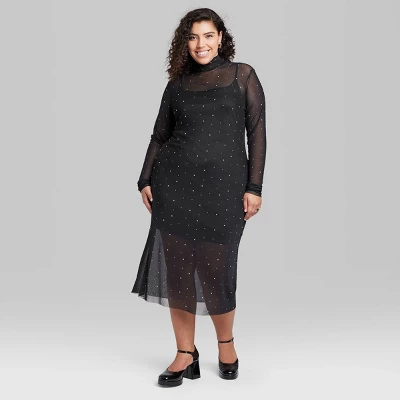 Women's Long Sleeve Rhinestone Mesh Midi Dress - Wild Fable™ Black 3 Women's Long Sleeve Rhinestone Mesh Midi Dress - Wild Fable™ Black