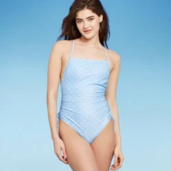 Women's Side-Cinch Detail Extra High Leg Cheeky One Piece Swimsuit - Wild Fable™ Blue -Wild Fable GUEST d7ea66d6 1aa7 4aec a65c 0abf2ab5b9f6