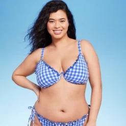 Women's Ruffle Trim Textured Underwire Bikini Top - Wild Fable™ Cobalt Blue Gingham Print -Wild Fable GUEST d883a899 df36 4ead ac6e d9d2cfe69ece