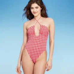 Women's Keyhole Cross Front Halter Ultra High Leg Cheeky One Piece Swimsuit - Wild Fable™ Red 13 Women's Keyhole Cross Front Halter Ultra High Leg Cheeky One Piece Swimsuit - Wild Fable™ Red -Wild Fable GUEST e21287da b6cf 4776 80bf c28daabbafaa