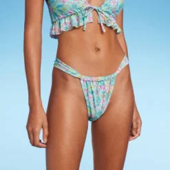 Women's Wide Strap Adjustable High Leg Bikini Bottom - Wild Fable™ Green Floral Print -Wild Fable GUEST e50e7c04 f9a7 478f 886a 9c6c838cd31a