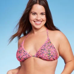 Women's Crochet Trim Triangle Bikini Top - Wild Fable™ Pink Floral Print -Wild Fable GUEST ef63c56e 5c35 45e9 9007 3f4fe89e2563