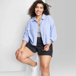 Women's Long Sleeve Cropped Button-Down Shirt - Wild Fable™ -Wild Fable GUEST ffe1745a 11bf 40f0 9355 d217890561c1